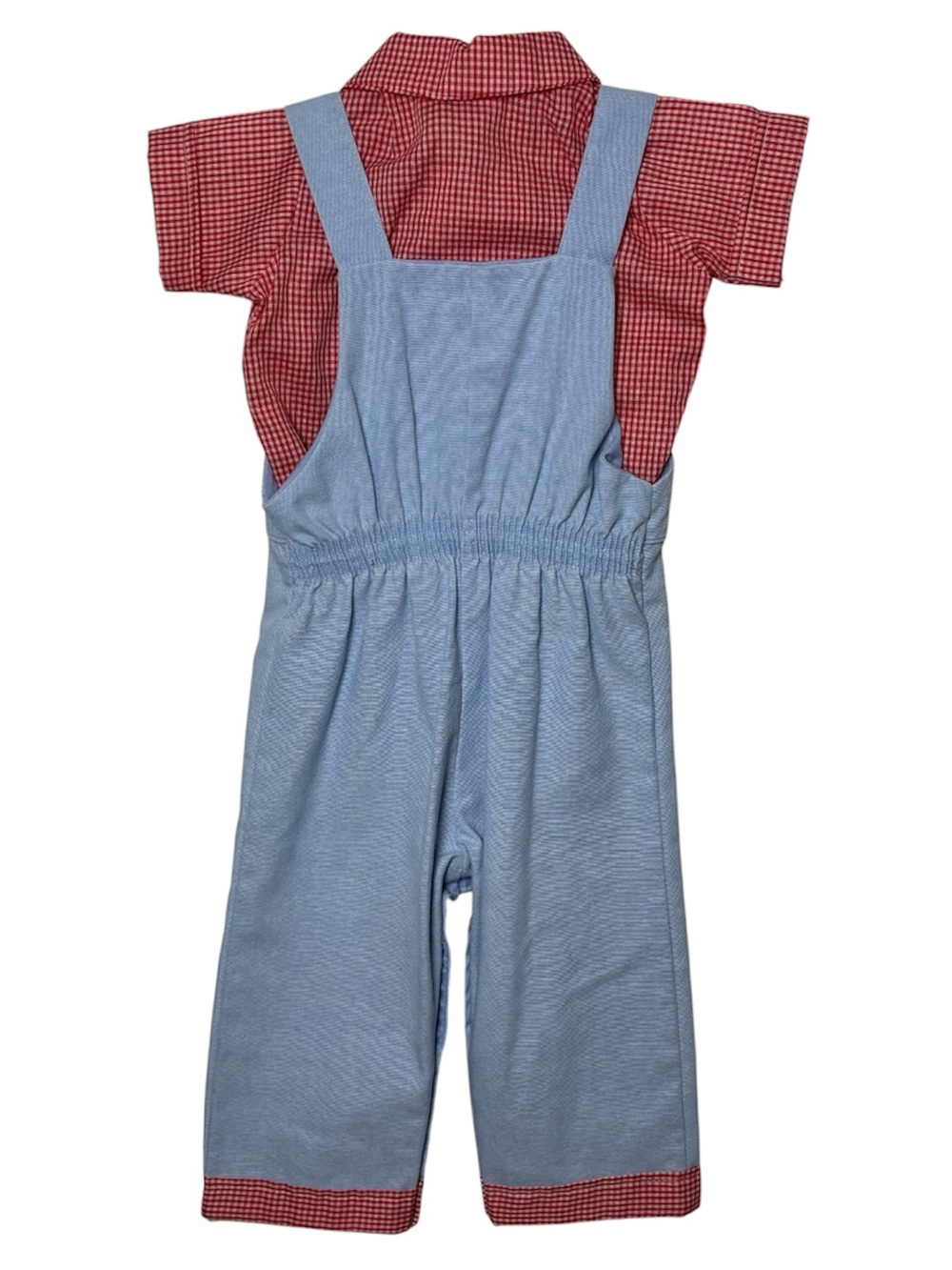 Vintage By Thomas Romper 18 months Toddler Baby Boy Blue Gingham Red Farm Ducks - Picture 2 of 10